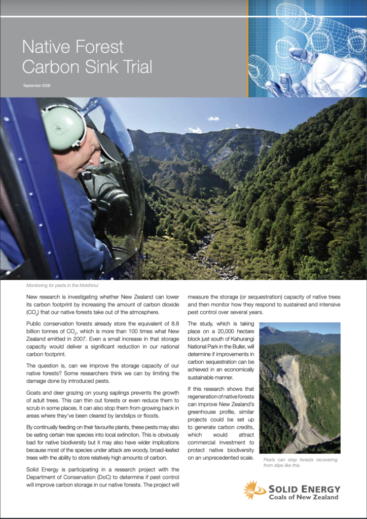 Cover of report into carbon sink trial.